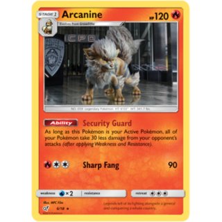 Arcanine 6/18 Rare Holo Pokémon Sun & Moon Detective Pikachu Trading Card - Englisch