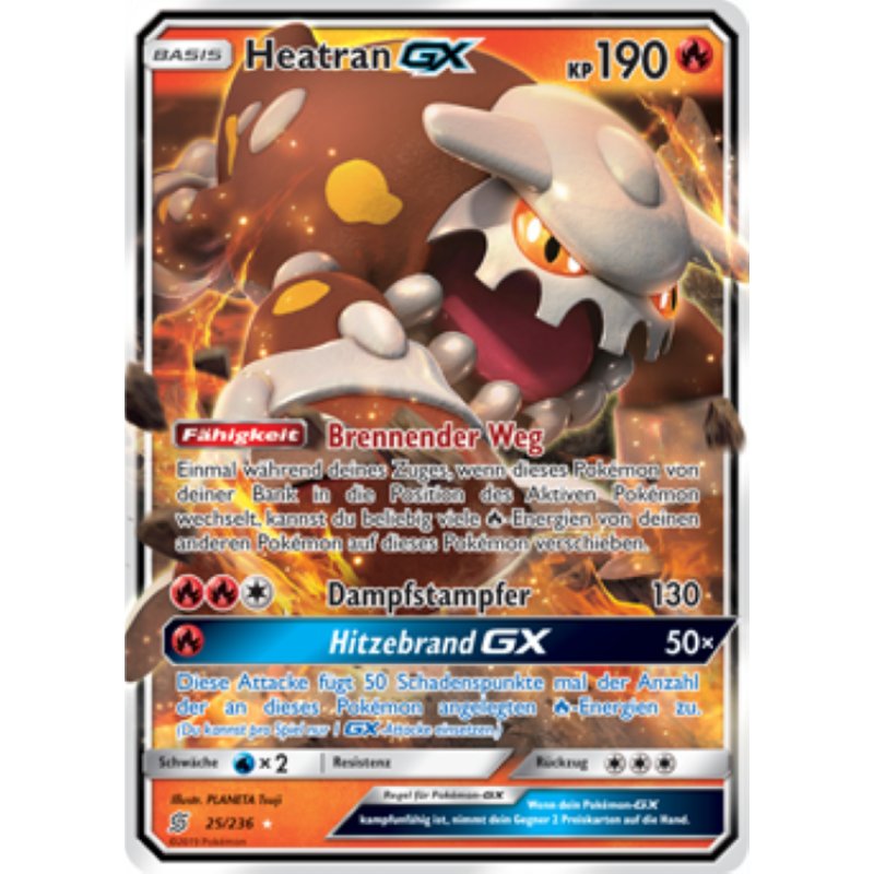 Deutsch Cardicuno Heatran GX 25/236 Pokémon Sonne & Mond Bund der Gleichgesinnten Sammelkarte