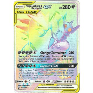 Mega-Zobiris & Despotar GX Tag Team 245/236 Rainbow Rare Pokémon Sonne & Mond Bund der Gleichgesinnten Sammelkarte - Deutsch