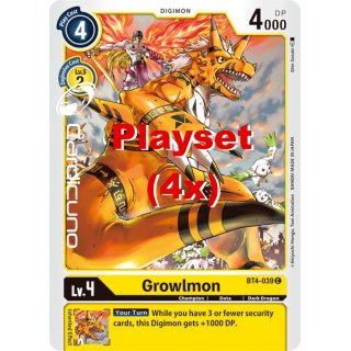Growlmon BT4-039 C Playset (4x) EN Digimon BT4 Great Legend Sammelkarte