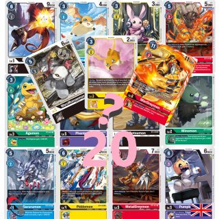 20 Digimon Karten - wie ein Booster inkl. 3 Rares (zufällig ausgewählt) EN - Cardicuno