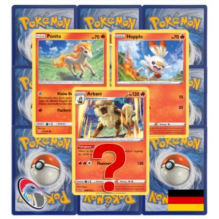 10 Feuer Pokemonkarten wie EIN Booster inkl. seltene Rare Stern Karte (zufällig ausgewählt) - Deutsch