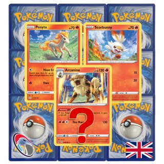 10 Feuer Pokemonkarten wie EIN Booster inkl. seltene Rare Stern Karte (zufällig ausgewählt) - Englisch