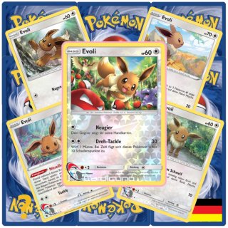 5 Evoli Karten wie EIN Booster inkl. Reverse Holo (zufällig ausgewählt) Deutsch