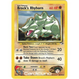 Brocks Rhyhorn 22/132 Rare Gym Heroes Pokémon Trading Card English