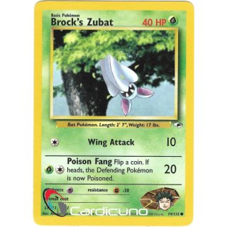 Brocks Zubat 74/132  Gym Heroes Pokémon Trading Card English