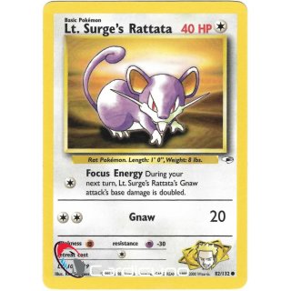Lt. Surges Rattata 82/132  Gym Heroes Pokémon Trading Card English