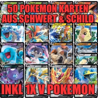 50 deutsche Pokemon Karten aus Schwert & Schild inkl. 1 Pokemon V
