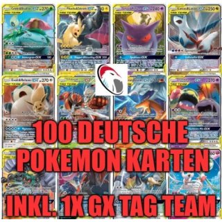 100 deutsche Pokemonkarten inkl. 1 GX Tag Team Karte !!!