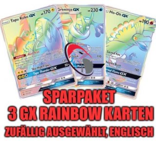 3 englische RAINBOW RARE GX Pokemon Karten Sammlung Lot (zufällig ausgewählt)